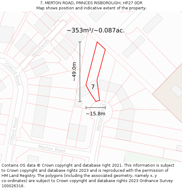7, MERTON ROAD, PRINCES RISBOROUGH, HP27 0DR: Plot and title map