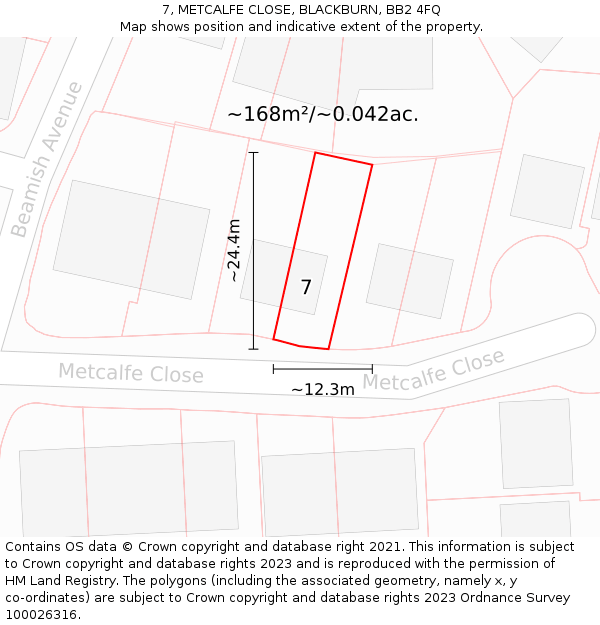 7, METCALFE CLOSE, BLACKBURN, BB2 4FQ: Plot and title map