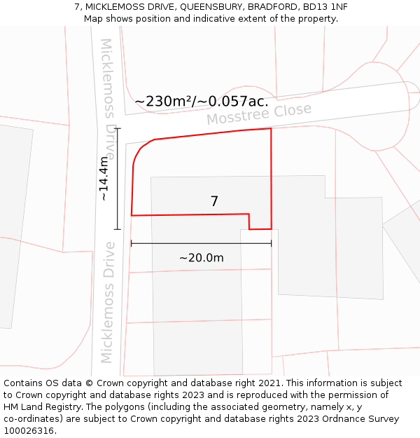 7, MICKLEMOSS DRIVE, QUEENSBURY, BRADFORD, BD13 1NF: Plot and title map