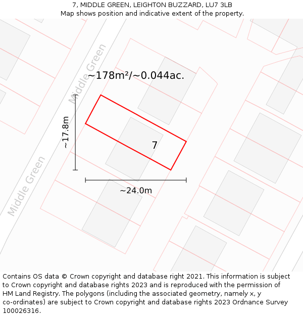 7, MIDDLE GREEN, LEIGHTON BUZZARD, LU7 3LB: Plot and title map