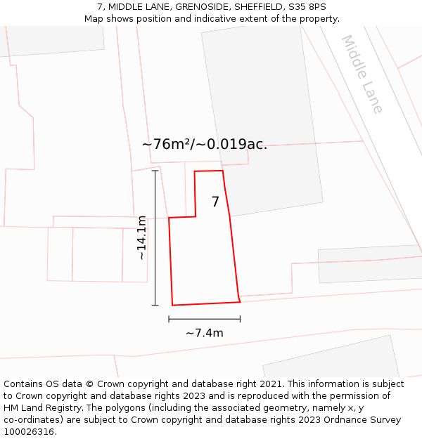 7, MIDDLE LANE, GRENOSIDE, SHEFFIELD, S35 8PS: Plot and title map