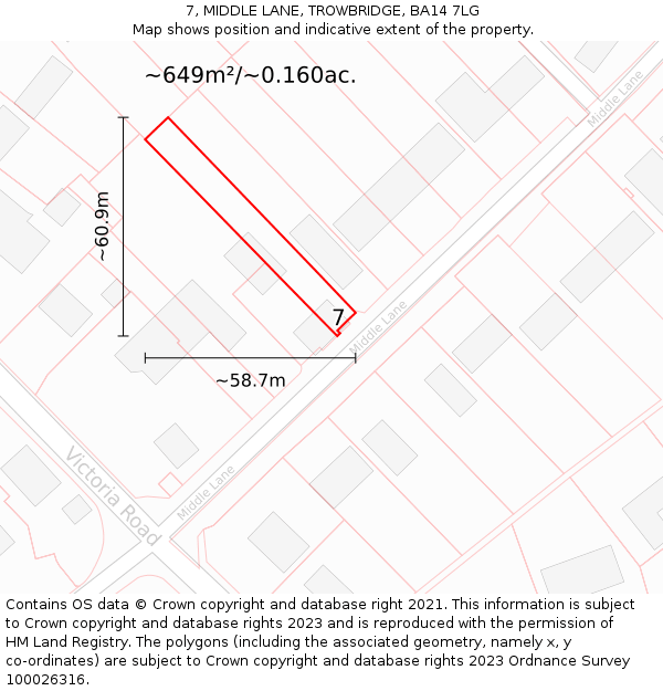 7, MIDDLE LANE, TROWBRIDGE, BA14 7LG: Plot and title map