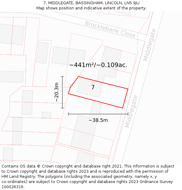 7, MIDDLEGATE, BASSINGHAM, LINCOLN, LN5 9JU: Plot and title map