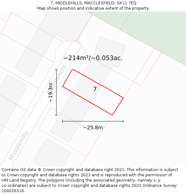 7, MIDDLEHILLS, MACCLESFIELD, SK11 7EQ: Plot and title map