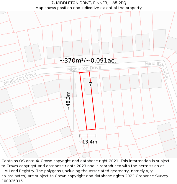 7, MIDDLETON DRIVE, PINNER, HA5 2PQ: Plot and title map
