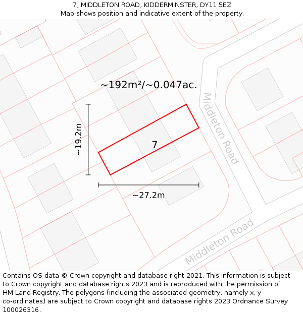 7, MIDDLETON ROAD, KIDDERMINSTER, DY11 5EZ: Plot and title map