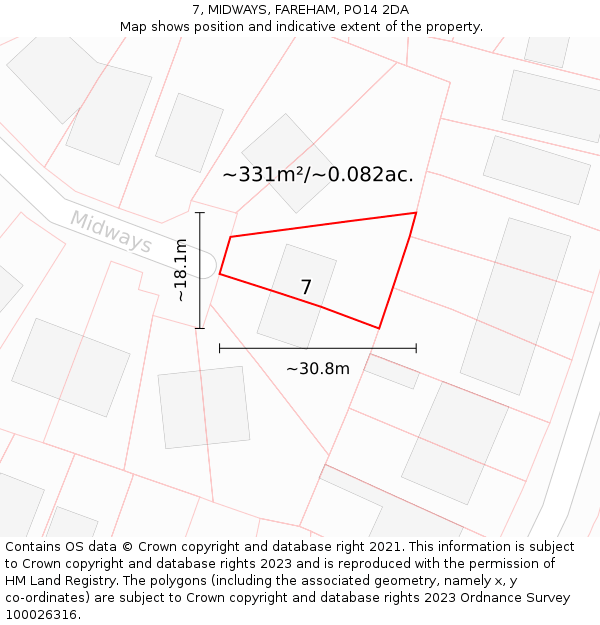 7, MIDWAYS, FAREHAM, PO14 2DA: Plot and title map