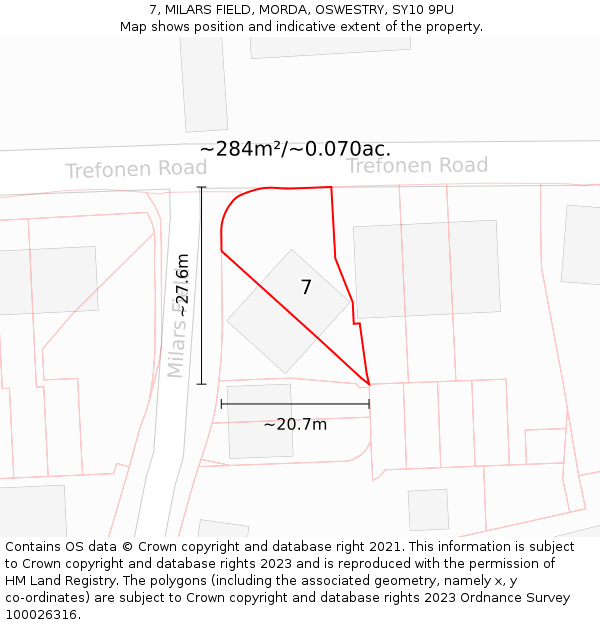 7, MILARS FIELD, MORDA, OSWESTRY, SY10 9PU: Plot and title map