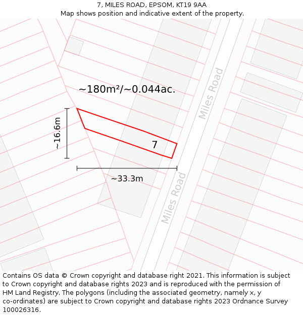 7, MILES ROAD, EPSOM, KT19 9AA: Plot and title map