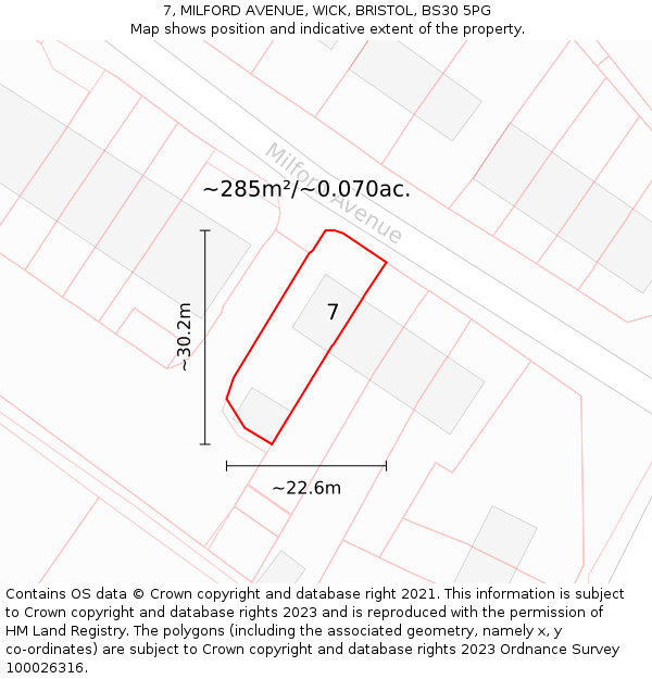 7, MILFORD AVENUE, WICK, BRISTOL, BS30 5PG: Plot and title map