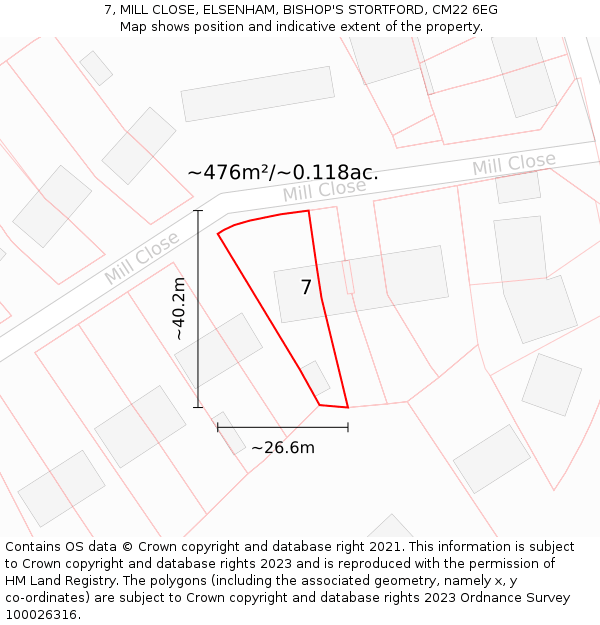 7, MILL CLOSE, ELSENHAM, BISHOP'S STORTFORD, CM22 6EG: Plot and title map