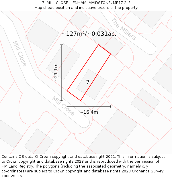 7, MILL CLOSE, LENHAM, MAIDSTONE, ME17 2LF: Plot and title map