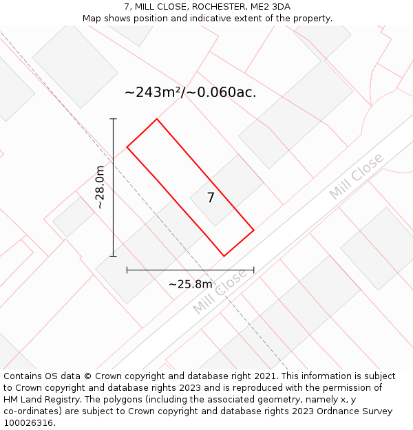 7, MILL CLOSE, ROCHESTER, ME2 3DA: Plot and title map