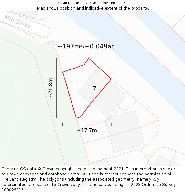 7, MILL DRIVE, GRANTHAM, NG31 6JL: Plot and title map