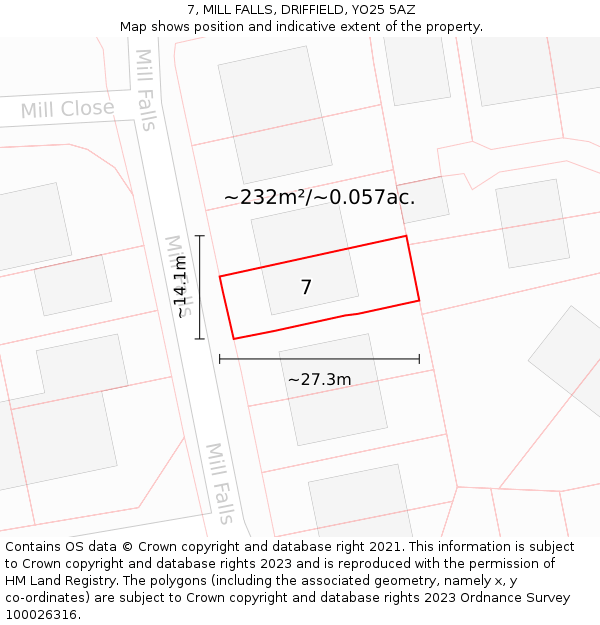 7, MILL FALLS, DRIFFIELD, YO25 5AZ: Plot and title map
