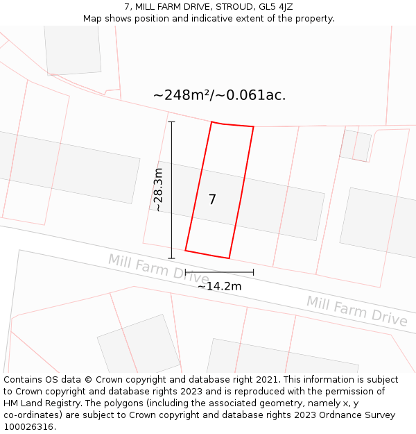 7, MILL FARM DRIVE, STROUD, GL5 4JZ: Plot and title map