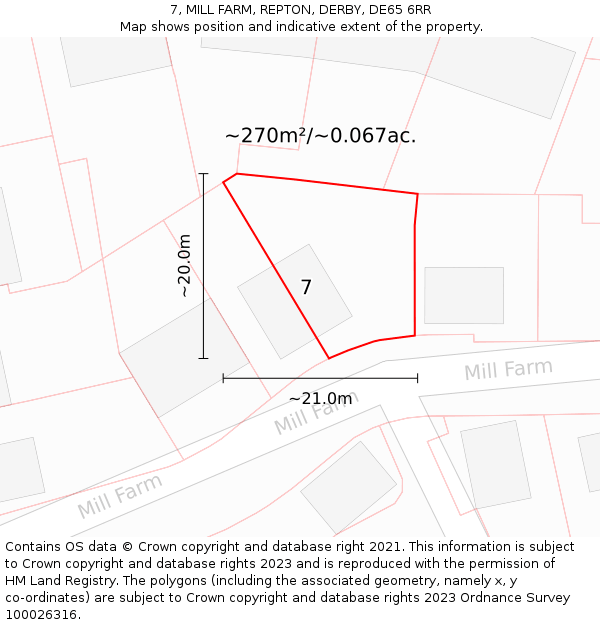 7, MILL FARM, REPTON, DERBY, DE65 6RR: Plot and title map