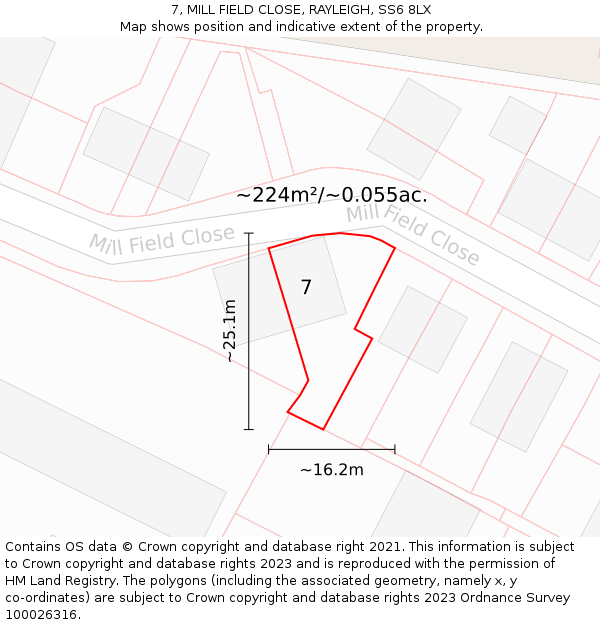 7, MILL FIELD CLOSE, RAYLEIGH, SS6 8LX: Plot and title map