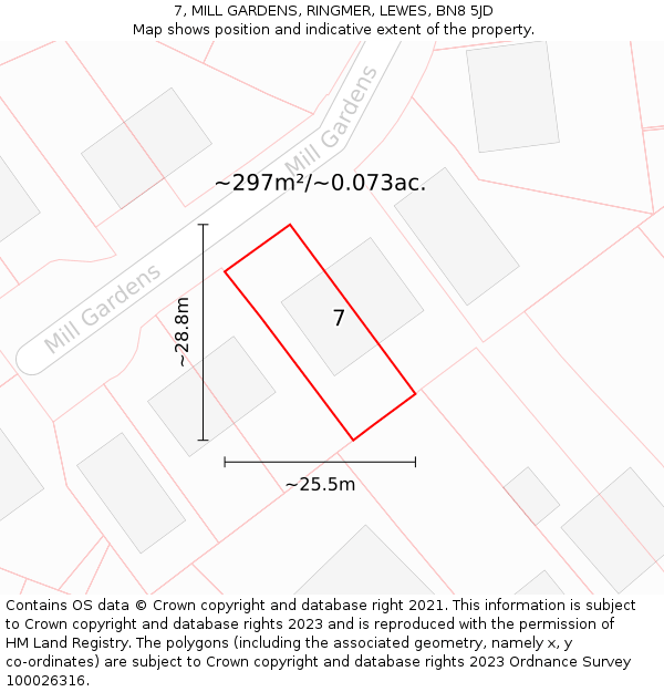 7, MILL GARDENS, RINGMER, LEWES, BN8 5JD: Plot and title map
