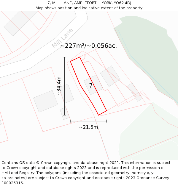 7, MILL LANE, AMPLEFORTH, YORK, YO62 4DJ: Plot and title map