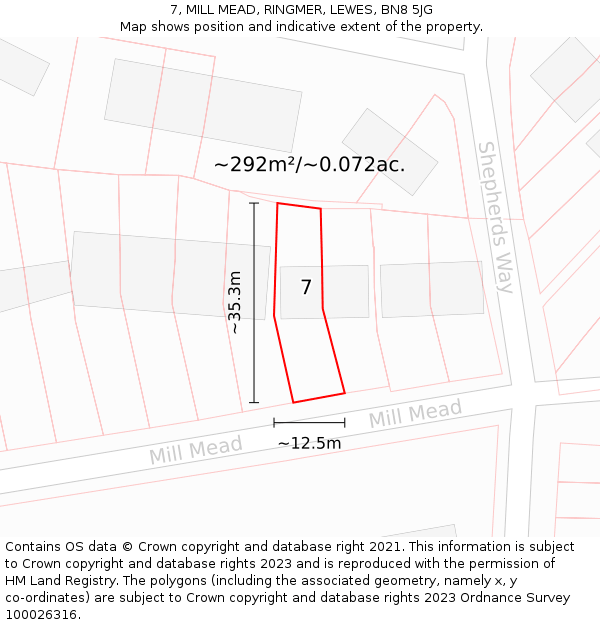 7, MILL MEAD, RINGMER, LEWES, BN8 5JG: Plot and title map