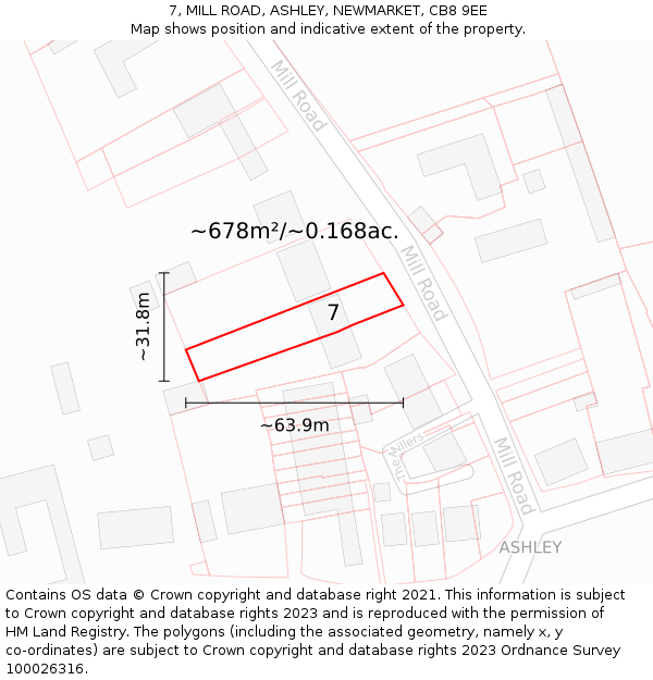 7, MILL ROAD, ASHLEY, NEWMARKET, CB8 9EE: Plot and title map