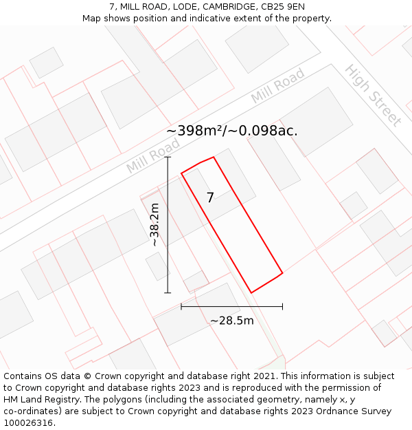 7, MILL ROAD, LODE, CAMBRIDGE, CB25 9EN: Plot and title map
