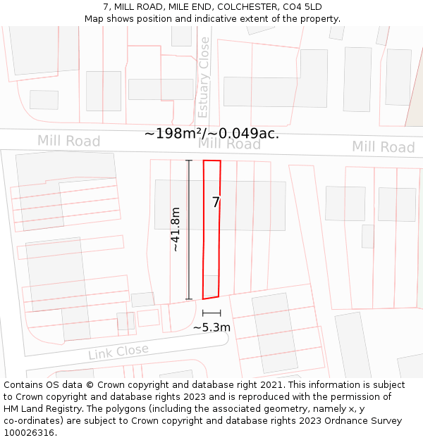 7, MILL ROAD, MILE END, COLCHESTER, CO4 5LD: Plot and title map