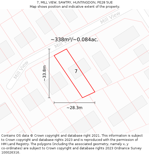 7, MILL VIEW, SAWTRY, HUNTINGDON, PE28 5UE: Plot and title map