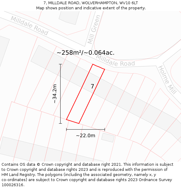 7, MILLDALE ROAD, WOLVERHAMPTON, WV10 6LT: Plot and title map