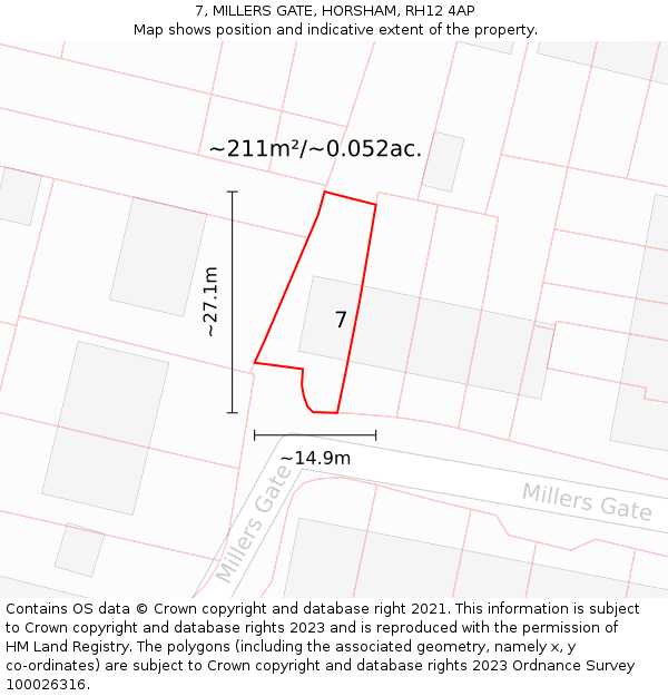 7, MILLERS GATE, HORSHAM, RH12 4AP: Plot and title map