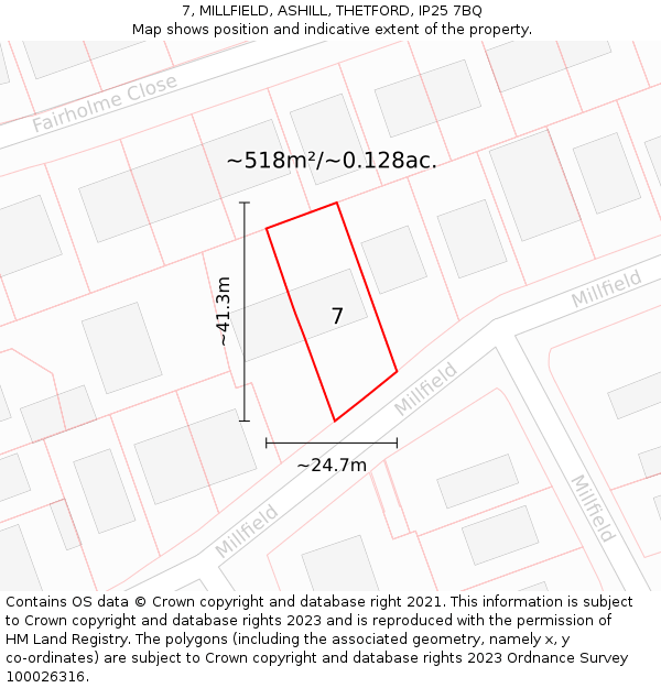 7, MILLFIELD, ASHILL, THETFORD, IP25 7BQ: Plot and title map