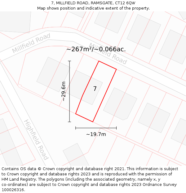 7, MILLFIELD ROAD, RAMSGATE, CT12 6QW: Plot and title map