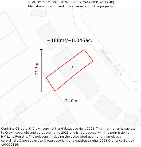 7, MILLICENT CLOSE, HEDNESFORD, CANNOCK, WS12 4BJ: Plot and title map