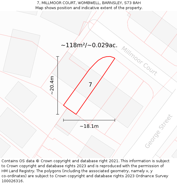 7, MILLMOOR COURT, WOMBWELL, BARNSLEY, S73 8AH: Plot and title map