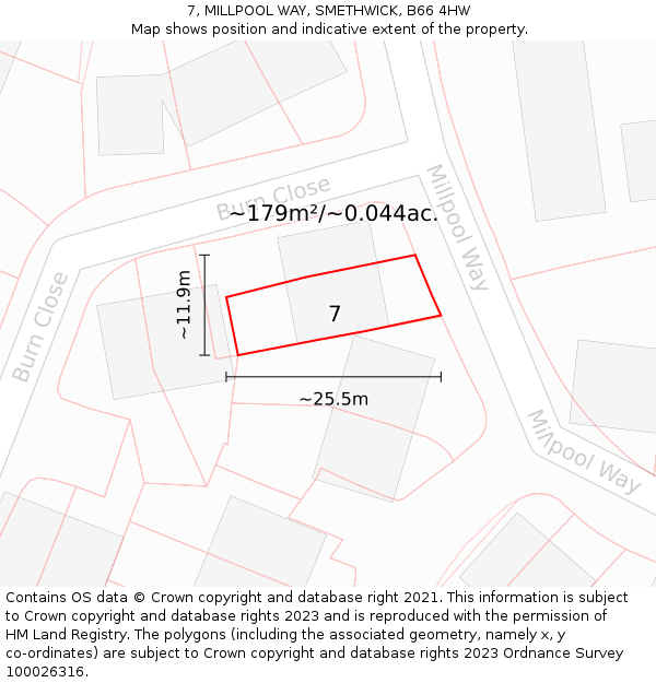 7, MILLPOOL WAY, SMETHWICK, B66 4HW: Plot and title map