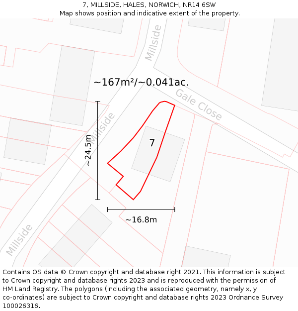 7, MILLSIDE, HALES, NORWICH, NR14 6SW: Plot and title map