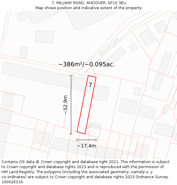 7, MILLWAY ROAD, ANDOVER, SP10 3EU: Plot and title map
