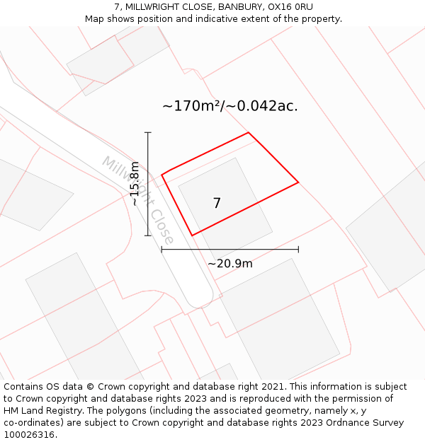 7, MILLWRIGHT CLOSE, BANBURY, OX16 0RU: Plot and title map
