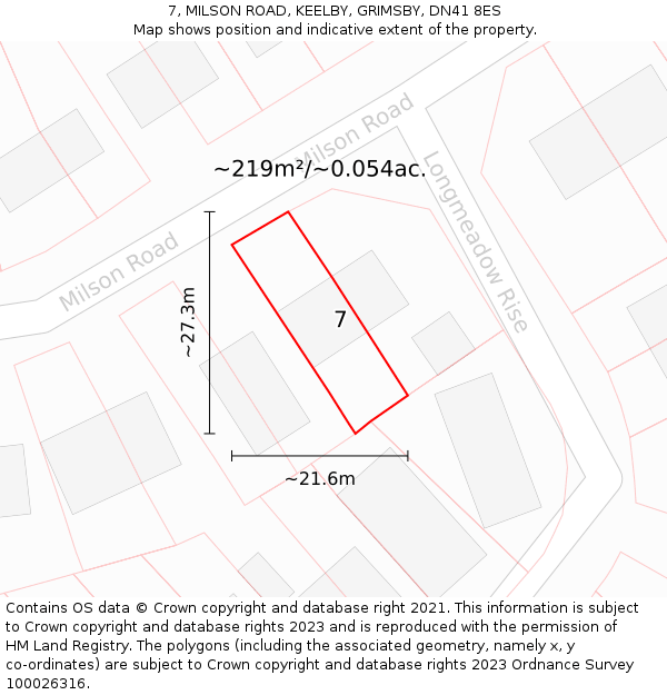 7, MILSON ROAD, KEELBY, GRIMSBY, DN41 8ES: Plot and title map