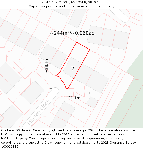 7, MINDEN CLOSE, ANDOVER, SP10 4LT: Plot and title map