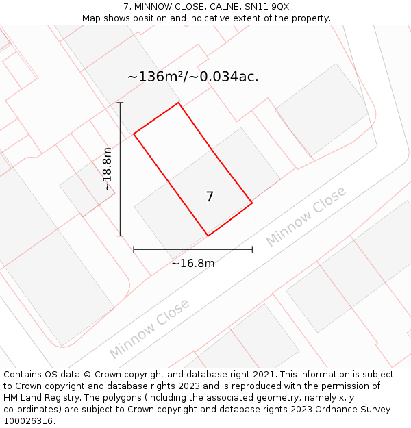 7, MINNOW CLOSE, CALNE, SN11 9QX: Plot and title map