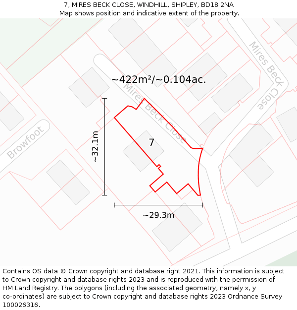 7, MIRES BECK CLOSE, WINDHILL, SHIPLEY, BD18 2NA: Plot and title map
