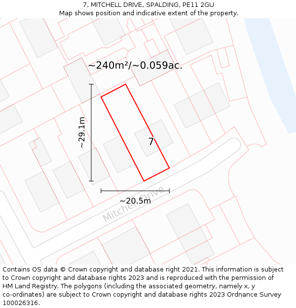 7, MITCHELL DRIVE, SPALDING, PE11 2GU: Plot and title map
