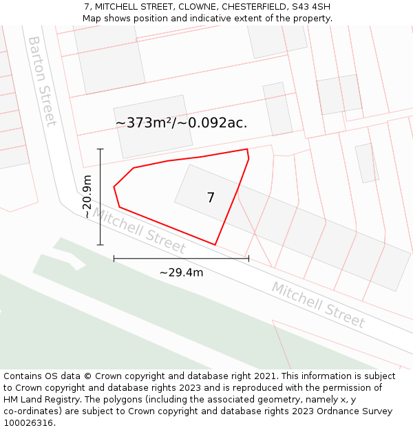 7, MITCHELL STREET, CLOWNE, CHESTERFIELD, S43 4SH: Plot and title map