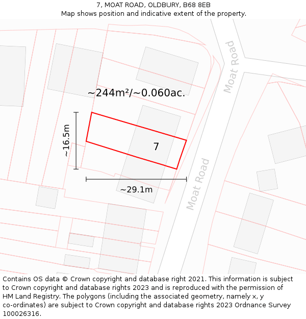 7, MOAT ROAD, OLDBURY, B68 8EB: Plot and title map