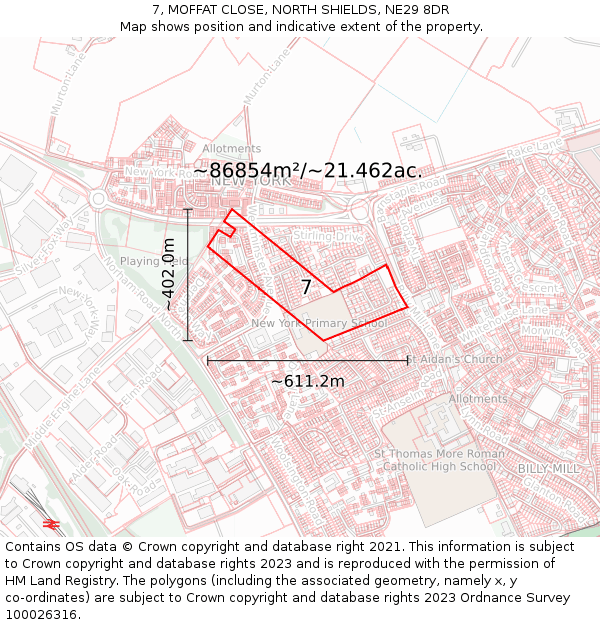 7, MOFFAT CLOSE, NORTH SHIELDS, NE29 8DR: Plot and title map