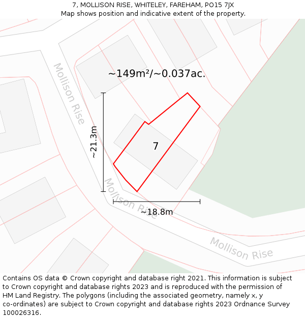 7, MOLLISON RISE, WHITELEY, FAREHAM, PO15 7JX: Plot and title map