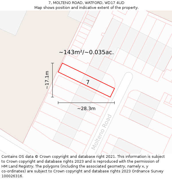 7, MOLTENO ROAD, WATFORD, WD17 4UD: Plot and title map