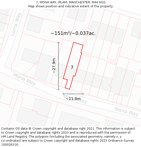 7, MONA WAY, IRLAM, MANCHESTER, M44 6GG: Plot and title map